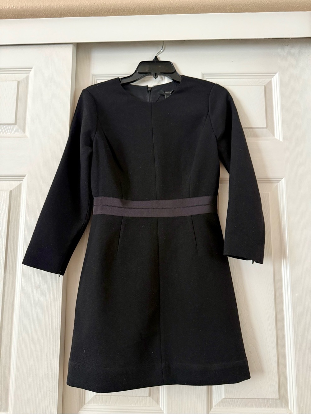 NWOT J. Crew Black Long-Sleeve Waist-Accent Sheath Dress